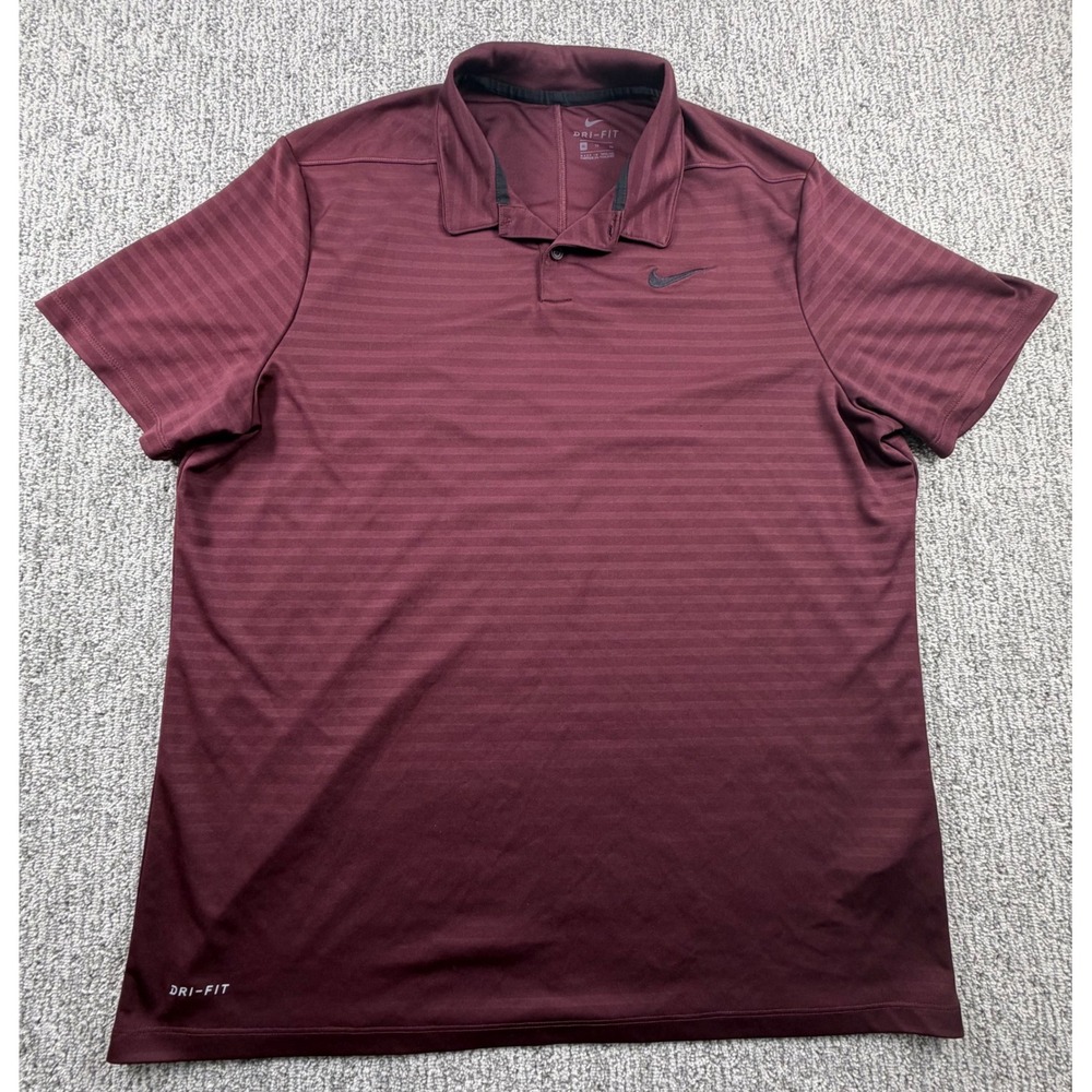 Nike Polo Shirt Men XL Burgundy Dri-FIT Striped Short Sleeve Golf Top